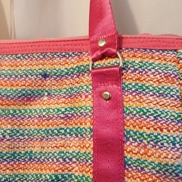 New Rasta Rainbow Tapestry & Faux Leather Shoulder Bag Purse Crossbody Pink Blue - Picture 7 of 12